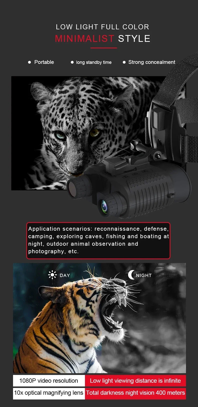 NV8160 Night Vision Binoculars for Adults, Head Mounted Tactical Helmet Night Vision Goggles 8X Zoom
