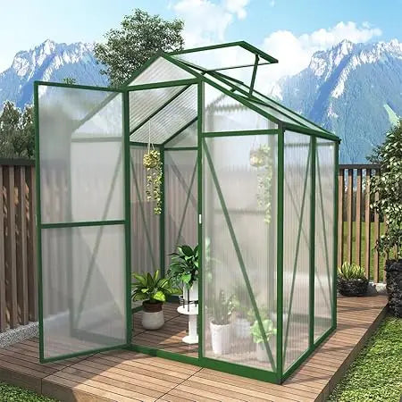 6*4.2*7.2FT Greenhouse for Outdoors, Polycarbonate Greenhouse/Wind Protection and Roof Vent