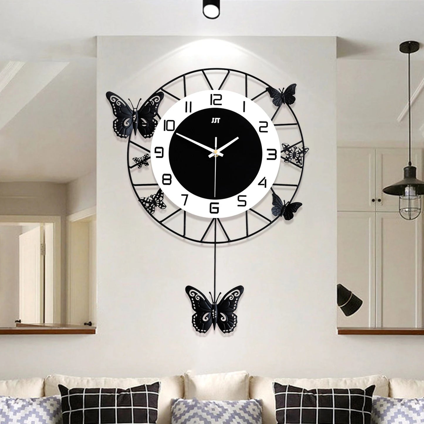 20inch Large Round Butterfly Wall-mounted Clock Creative Iron Craft  Modern Metal Quartz Clock