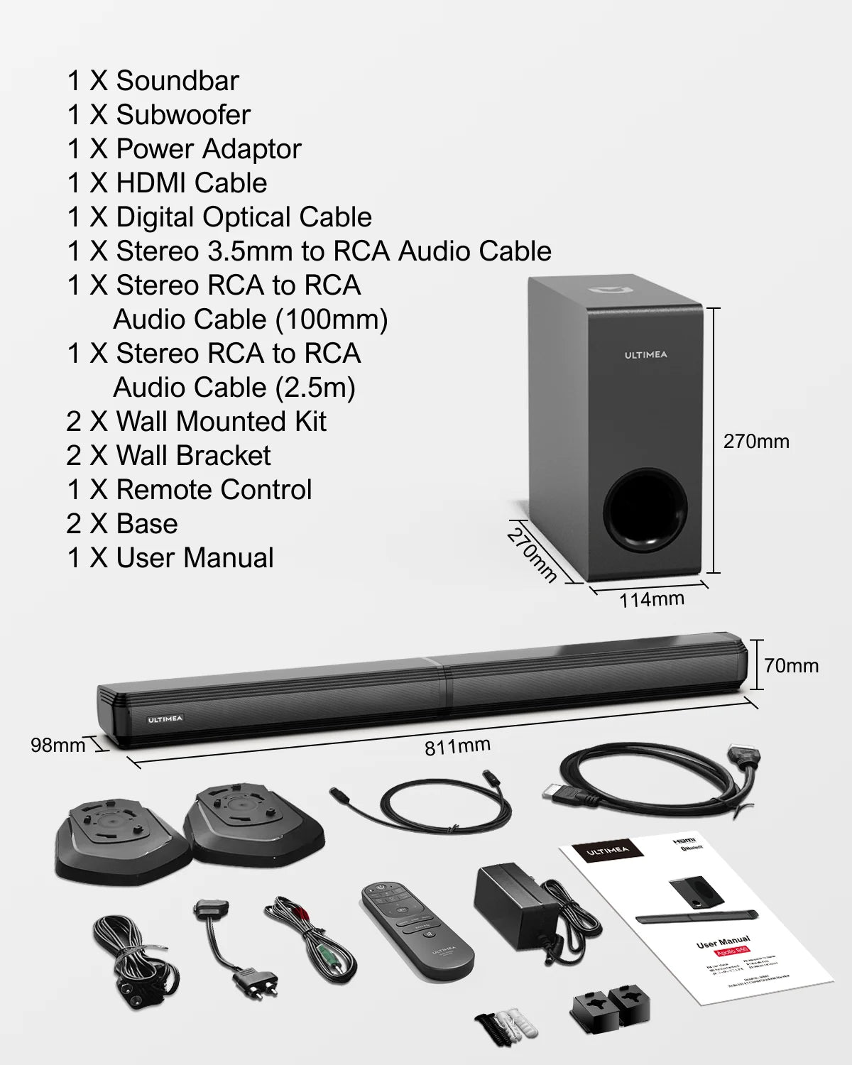 ULTIMEA 200W 4.1ch Soundbar with Subwoofer,2-in-1 Detachable Bluetooth 5.3 Soundbar for Smart TV