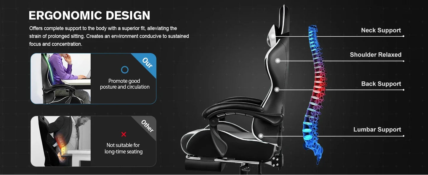 Gaming Chair, Computer Chair with Footrest and Lumbar Support, Height Adjustable Game Chair