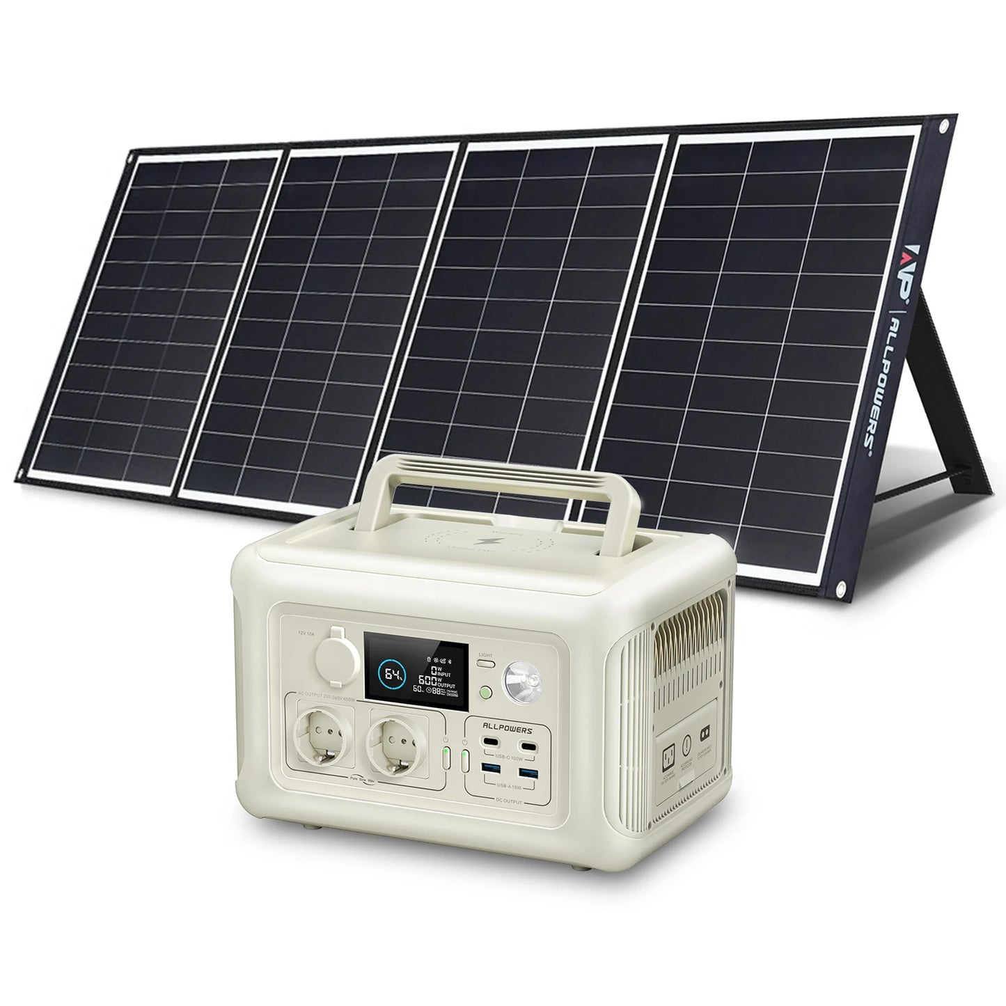 ALLPOWERS Solar Panel kit 100W 140W 200W Portable Charger w/Portable Power Station 600W LiFePO4