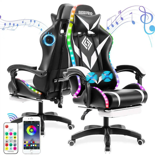 135 Degrees Gaming Chair RGB Light Office Chair Bluetooth Speaker Swivel 2 Point Massage Recliner