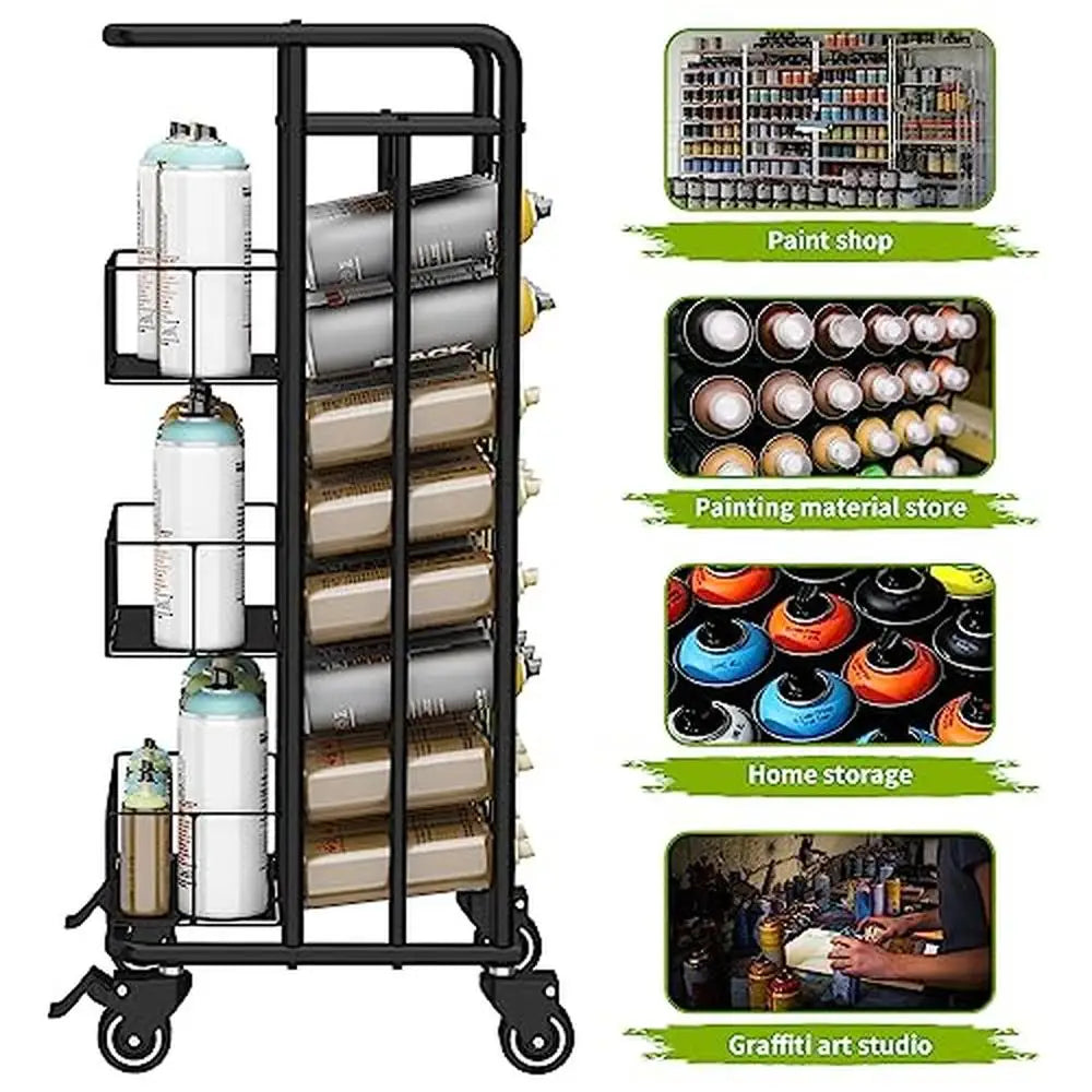 8 Tier Metal Spray Can Rack Organizer with Wheels Holds 32 Slots Aerosol / Lube Storage