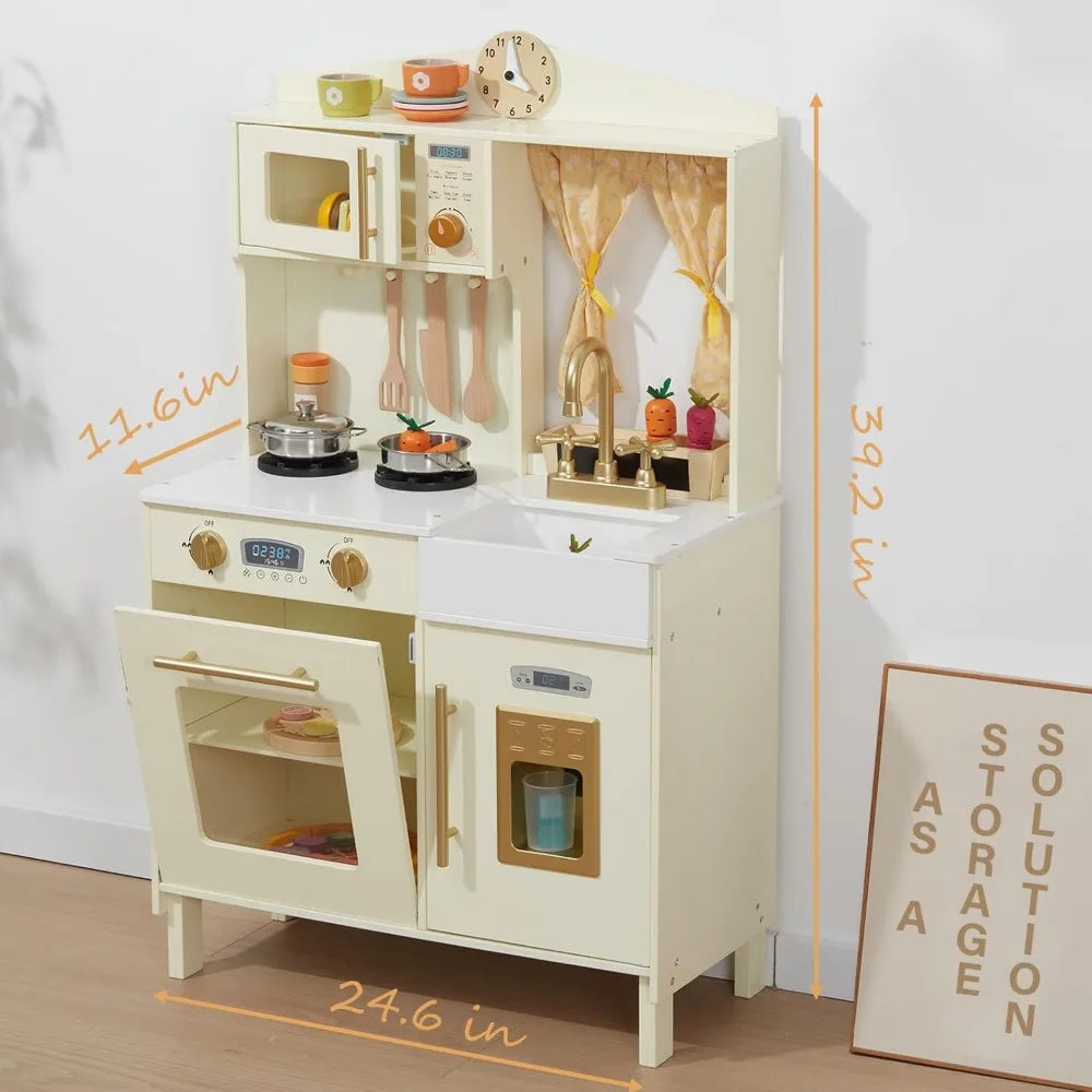 Modern Style Play Kitchen Wooden Toy/Microwave Play Sink Ice Maker Oven Cookware Accessories Playset