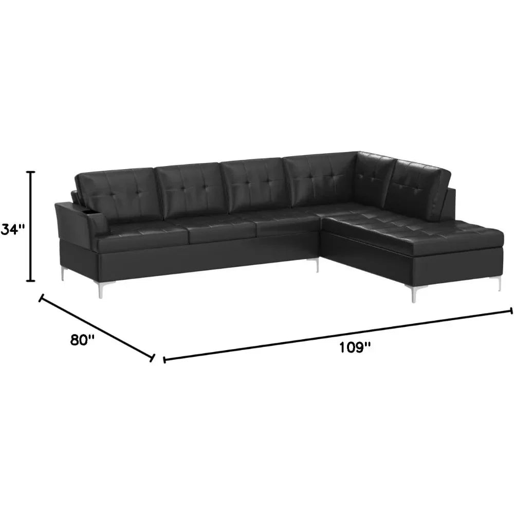 Sofa, 109-inch X 108-inch, L-Shaped Sofa, PU Leather Cover, Living Room Furniture, Recliner Sofa