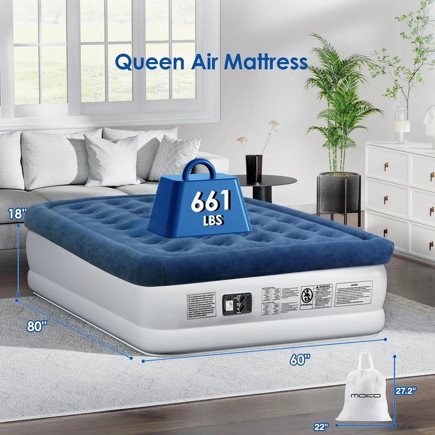 Air Mattress Queen w/Built in Pump, 18'' Luxury Inflatable Mattress, 3 Min Fast Blow up Mattress