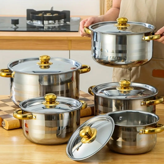 5-Piece Golden Stainless Steel Cookware Set - Durable, Multi-Purpose, Easy to Clean, Non-Stick