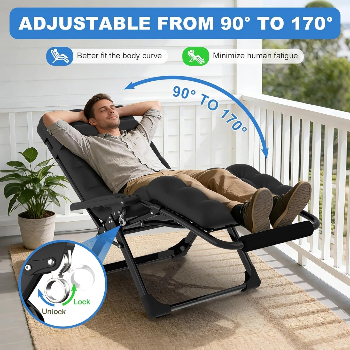 3-in-1 Zero Gravity Folding Lounge Chair, Heavy Duty Steel Frame 500LBS Weight Capacity