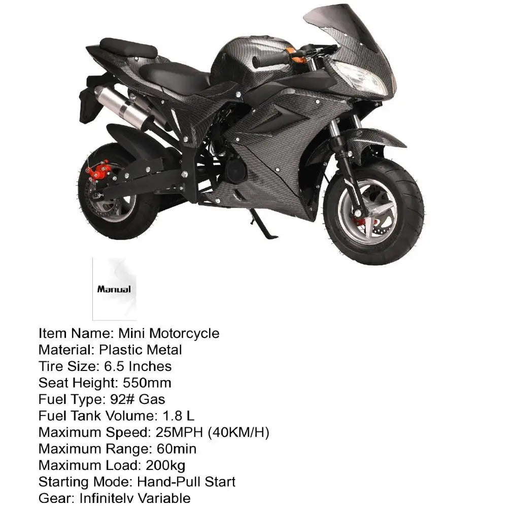 49cc 4-Stroke Pocket Rocket Motorcycle Mini Motorcycle Gas Pocket Motorbike/Racing Max Speed 25MPH