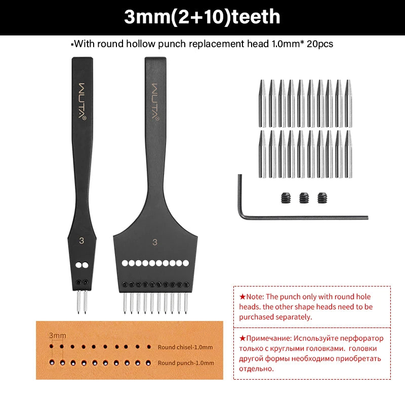 WUTA 3G Leather Punches Head Pricking Iron Removable Diamond Olive Round Hole French Style