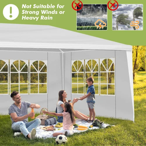 10 x 20 foot oversized activity tent with 6 flexible side panels, suitable for weddings/restaurants