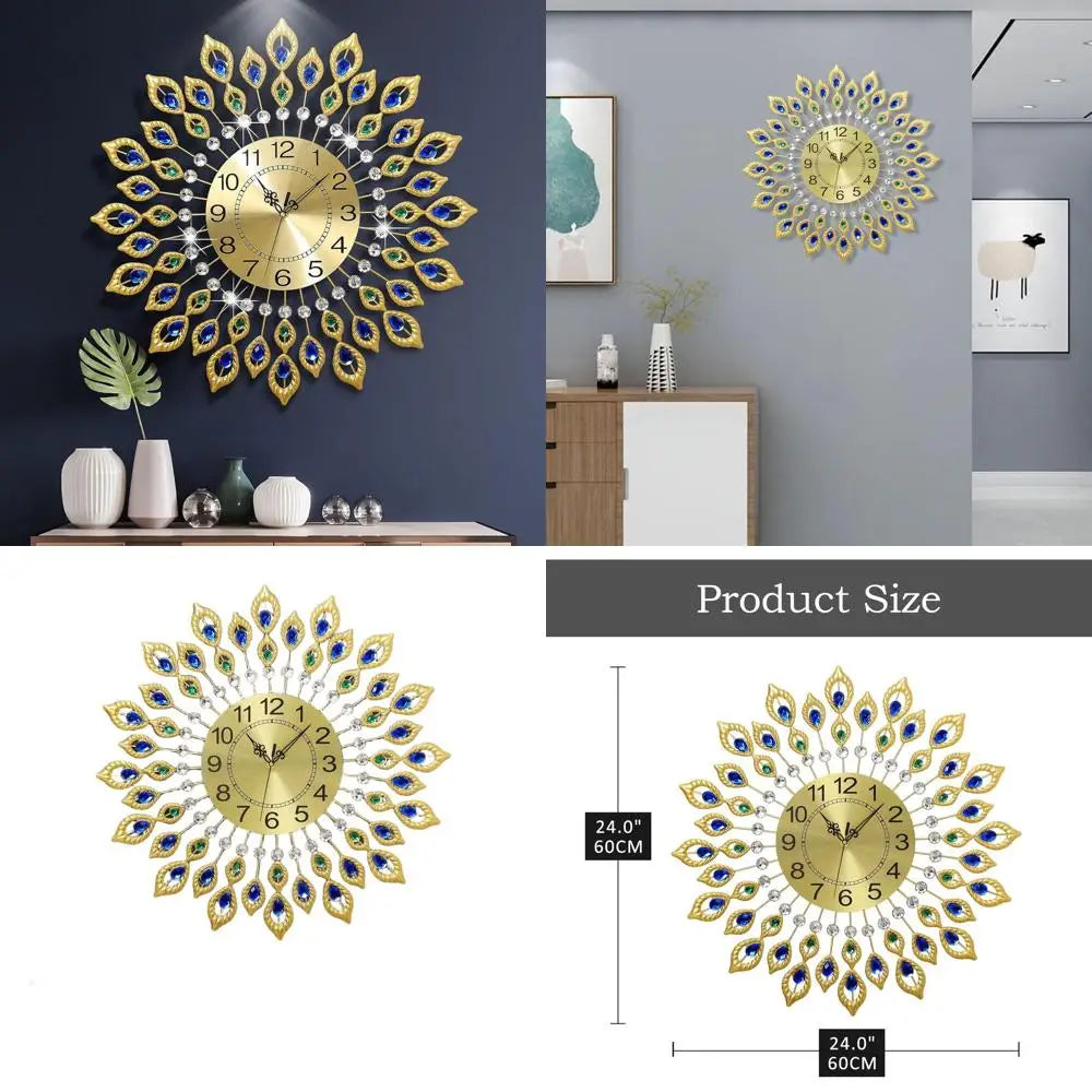 Elegant 24 3D Gold Wall Clock with Arabic Numerals/ Silent Large Decorative Clock