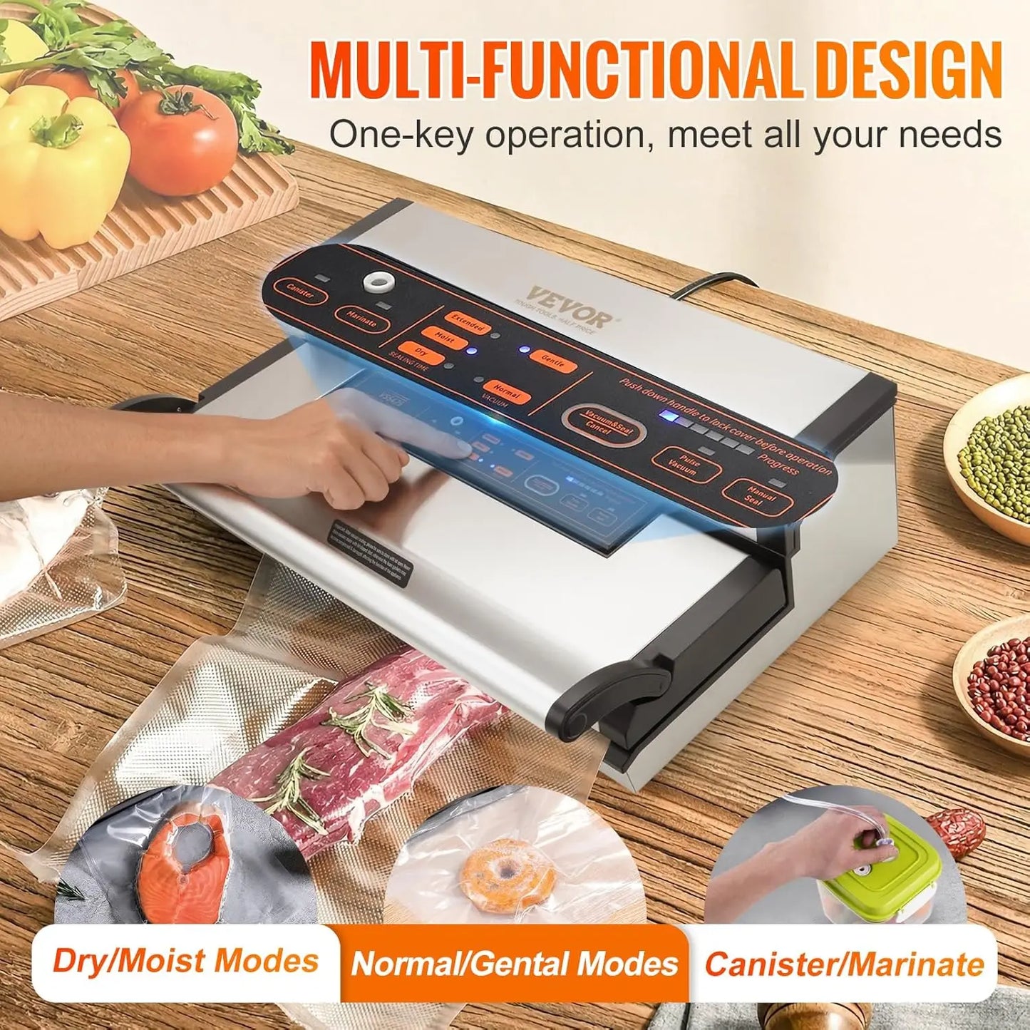 VEVOR Food Vacuum Sealer 95Kpa 350W Powerful Dual Pump and Dual Sealing Food Storage, Automatic