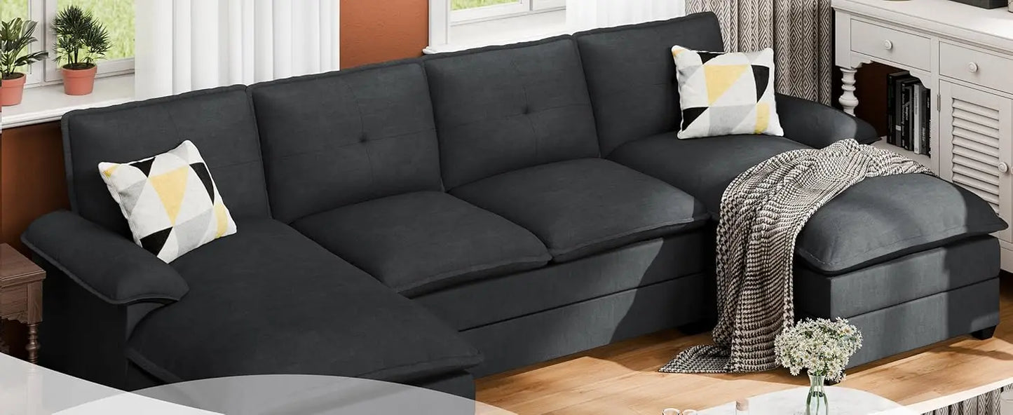 110" U-Shaped 4 Seat Sectional Sofa with Double Chaise, Modern Fabric Modular Couch Sleeper