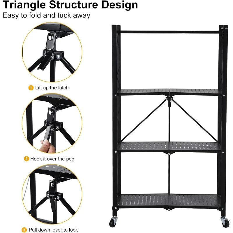 5-Tier Heavy Duty Foldable Metal Rack Storage Shelving Unit with Wheels Moving Easily Organizer