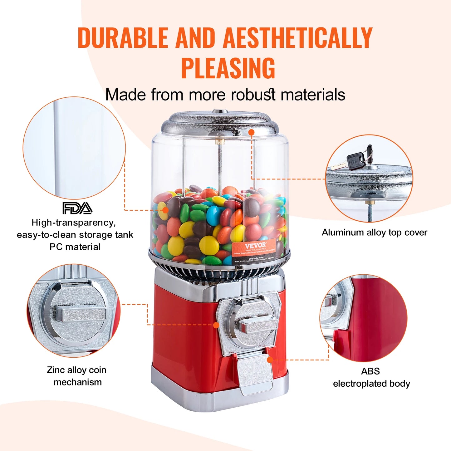 VEVOR Gumball Machine for Kids Candy Vending Machine Bubble Gum Machine Coin Operated Gumball Bank