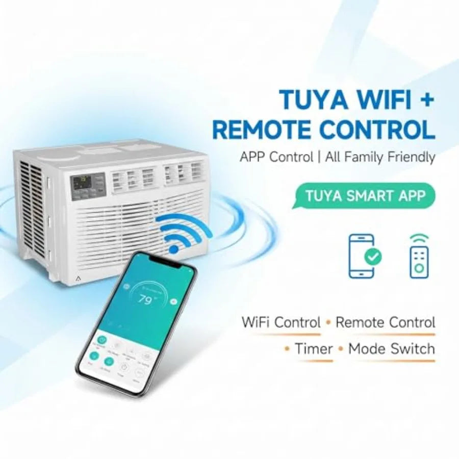 8, 000 BTU Window Air Conditioner for Bedroom Apartment Office, R32 Refrigerant, Smart App Remote