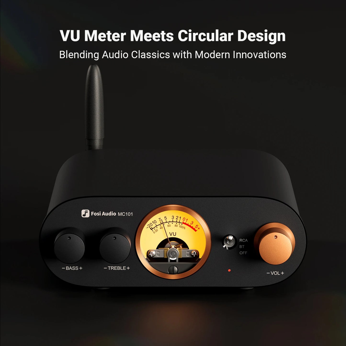 Fosi Audio MC101 Bluetooth Stereo Mini Amp with VU Meter 2 Channel HiFi Receiver for Passive Speaker