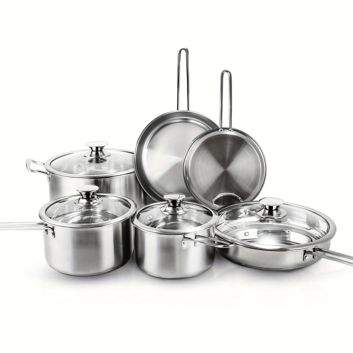 10 Pieces Stainless Steel Pots And Pans Set, Kitchen Cookware Sets, Induction Cooking Set