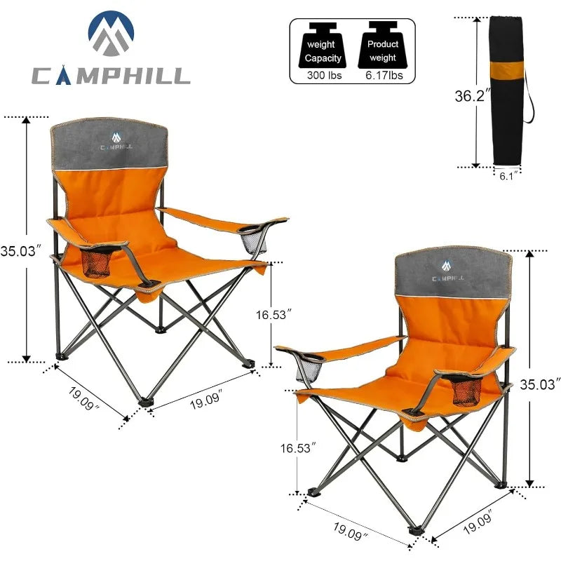 Camping Chair 4 Piece Set, Outdoor Folding Camping Chair w/Table, Heavy Duty Lawn Chair w/Cup Holder