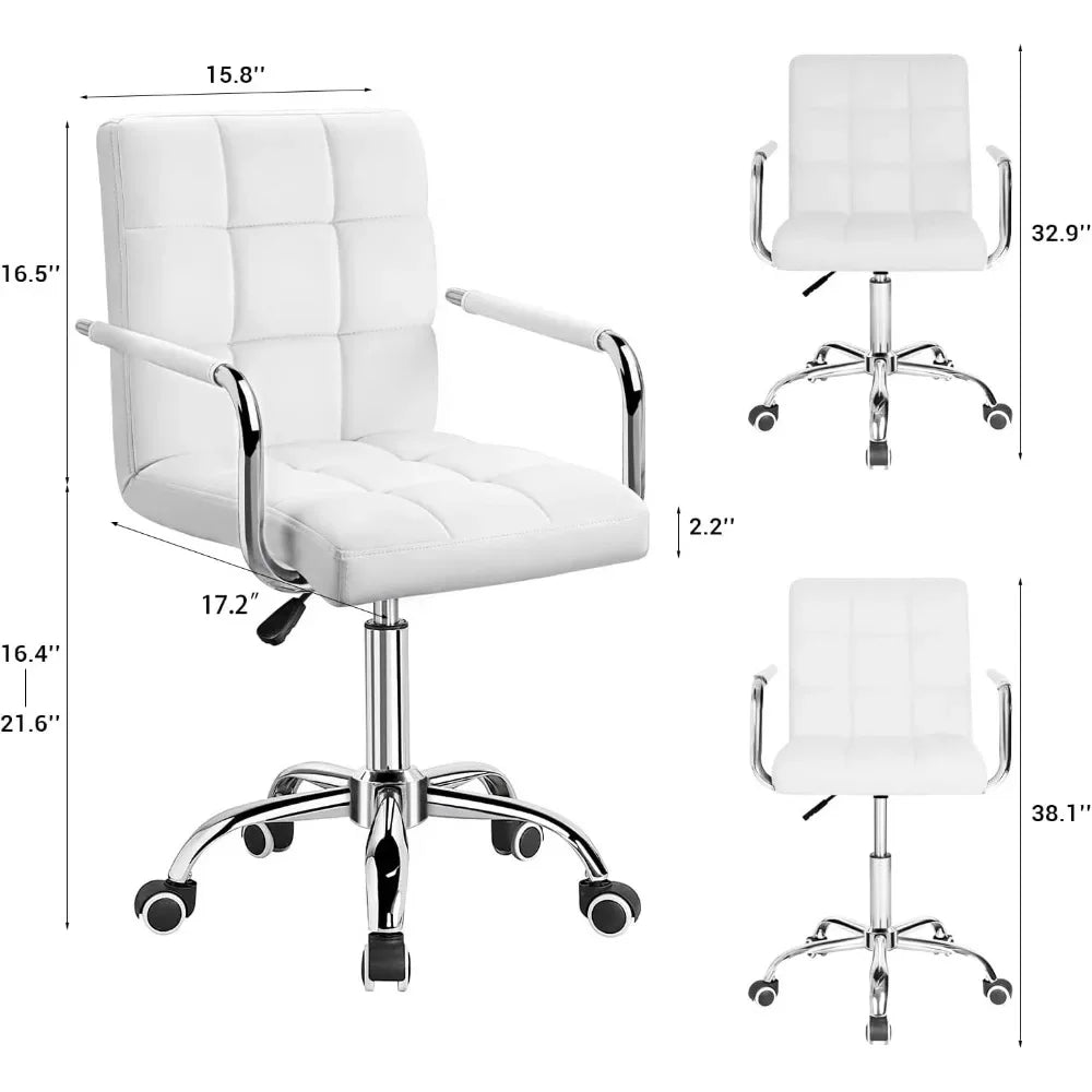 Mid-Back Office Task Chair Ribbed PU Leather Executive Modern Adjustable Home Desk Retro