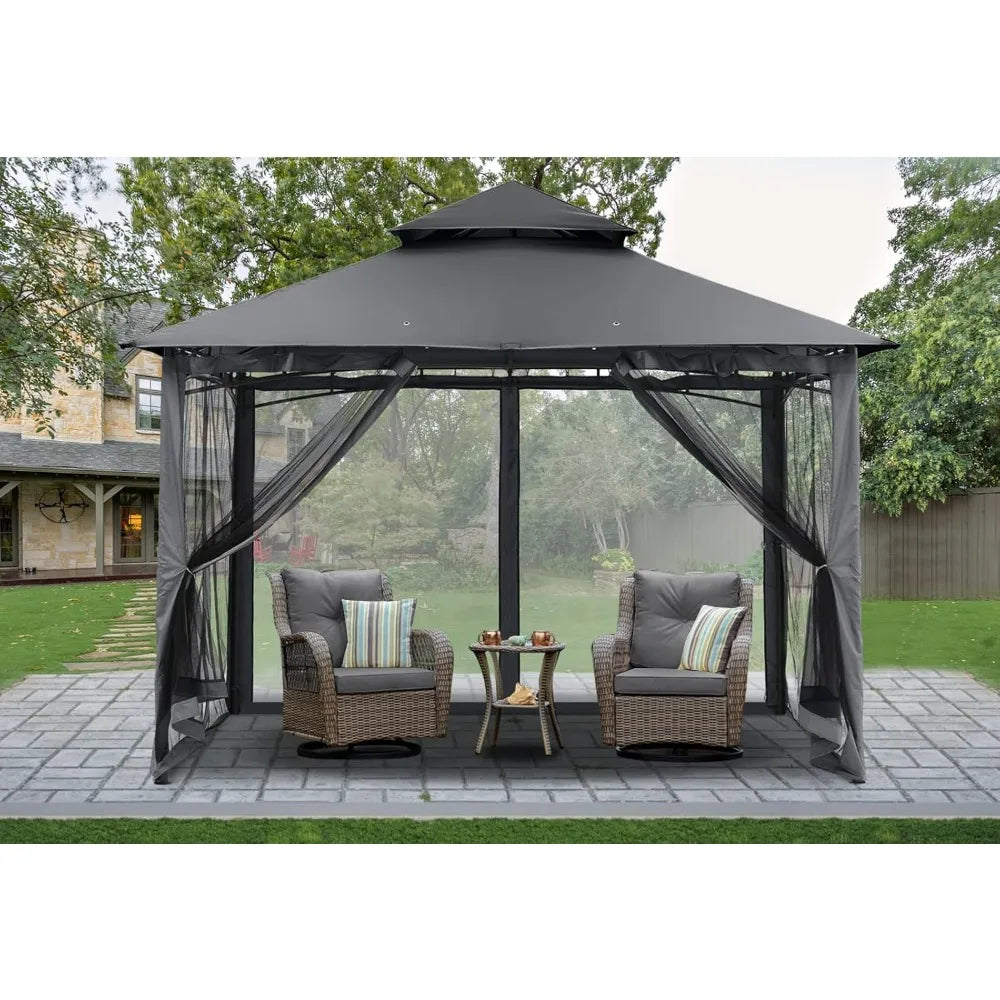 Outdoor Garden Gazebo for Patios with Stable Steel Frame and Netting Walls (8x8,Dark Gray) Pergola