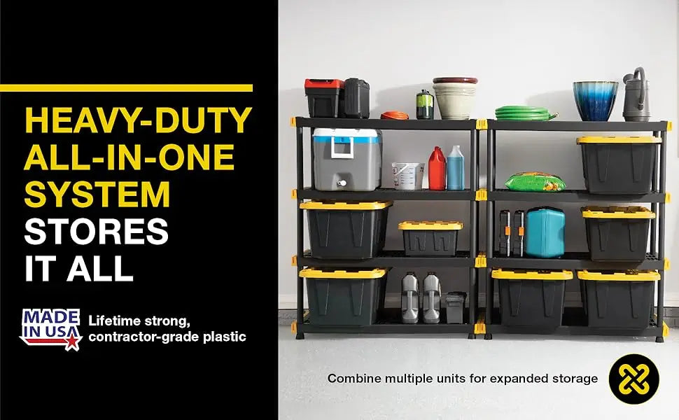 Black&Yellow 17-Gal Heavy Duty Tough Storage Container&Snap-Tight Lid,(12.5”Hx18”Wx26.9”D), [4 Pack]