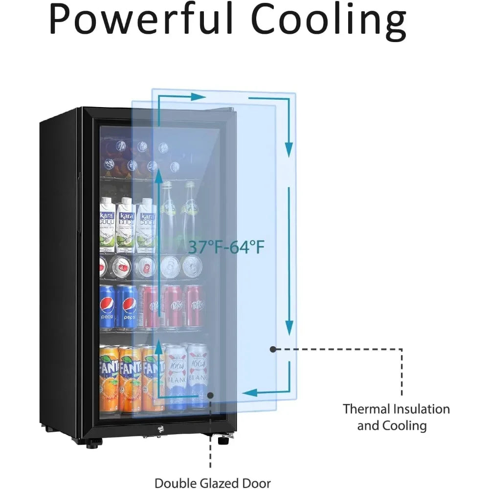 3.2 Cu.ft Mini Fridge with Double Glass Door, Cooler for Soda, Beer or Wine for Home, Office, Adjustable Removable Shelves