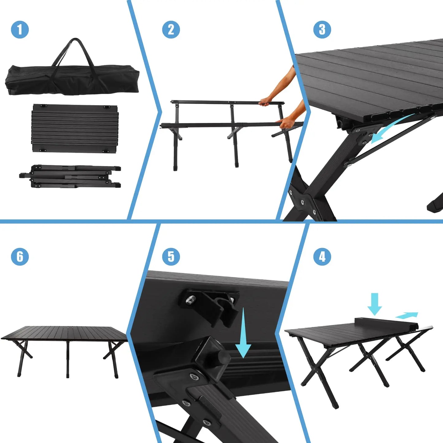 Large Folding Picnic Table Portable Lightweight Roll Up Carbon Steel Camping Table with Carrying Bag