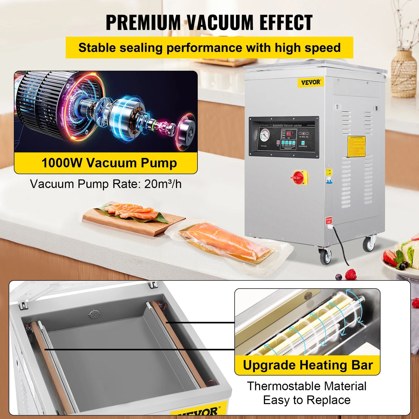 VEVOR DZ-400/2E Automatic Vacuum Sealer 1000W Vacuum Packing Sealing Sealer Machine Extra Deep 200mm