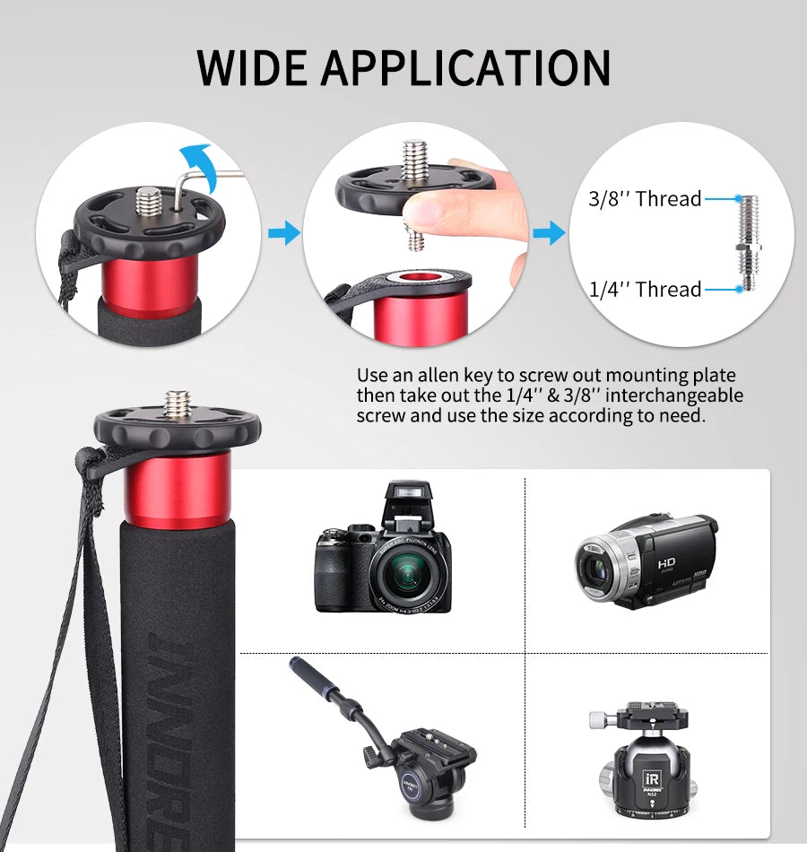 INNOREL VM60A/VM80A Aluminum Alloy Camera Monopod 170cm Video Stand for Canon Nikon GoPro DSLR