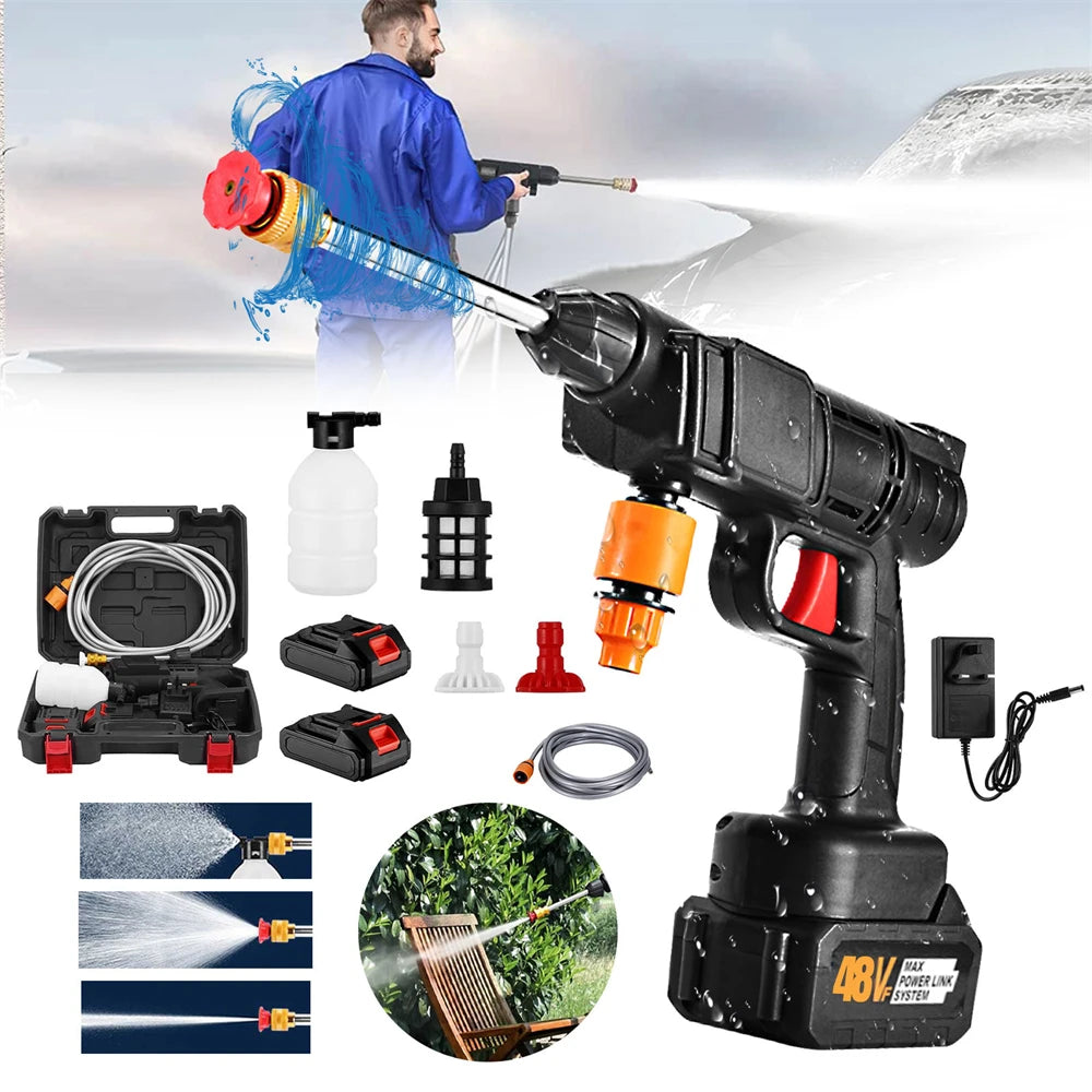 High-voltage Lithium Battery Car Water Gun 30bar Washer Portable Rechargeable 48v 300W motor