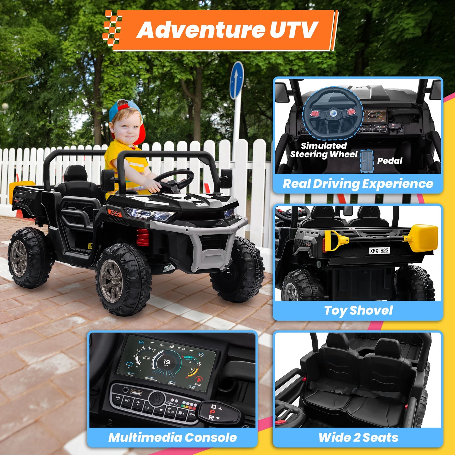 24V Ride on Dump Truck, 2 Seater Kids UTV Electric Car w/2.4G Remote Control, 4 Wheeler, Bluetooth