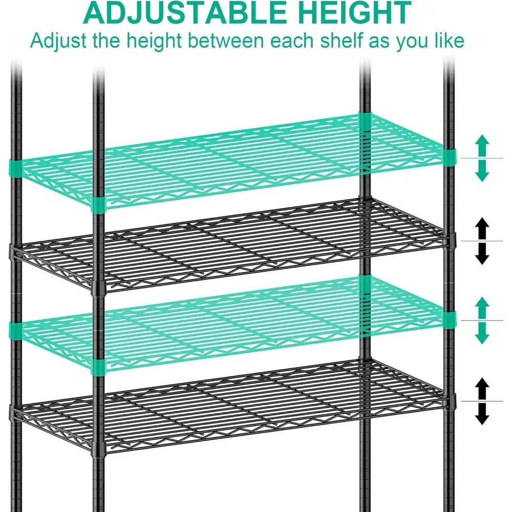 5 Tier Storage Shelves w/Wheels - Metal Shelves for Storage Adjustable Wire Shelving Unit Organizer