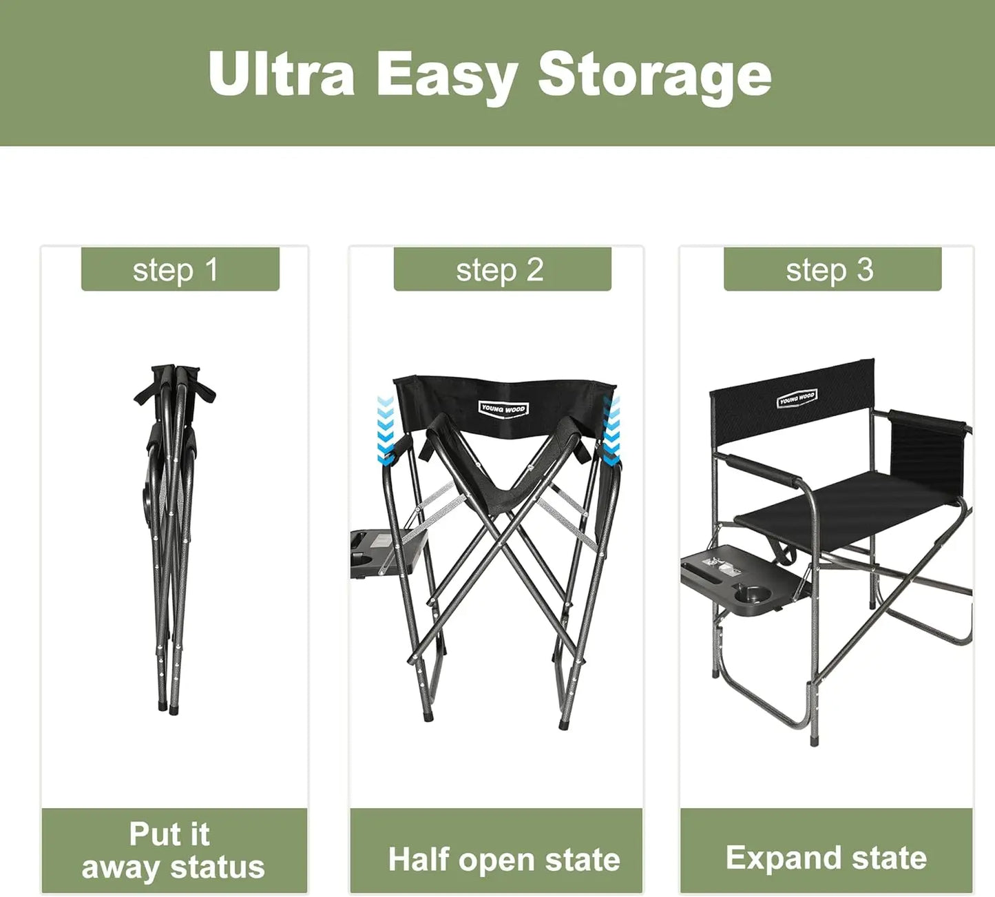 Camping Directors Chair, Lightweight Oversized Portable Folding Chair w/Side Table +Storage Pockets