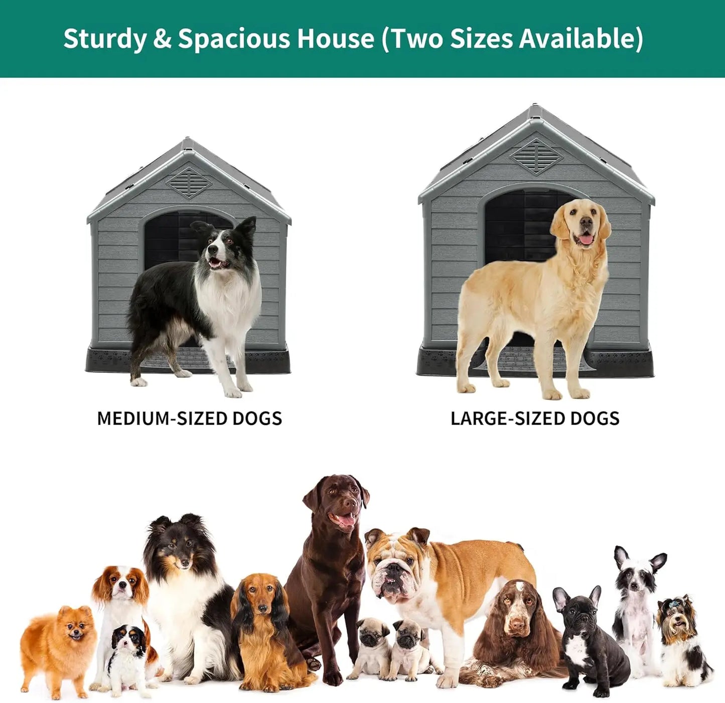 YITAHOME 34.5'' Large Plastic Dog House Outdoor Indoor Doghouse Puppy Shelter Water Resistant