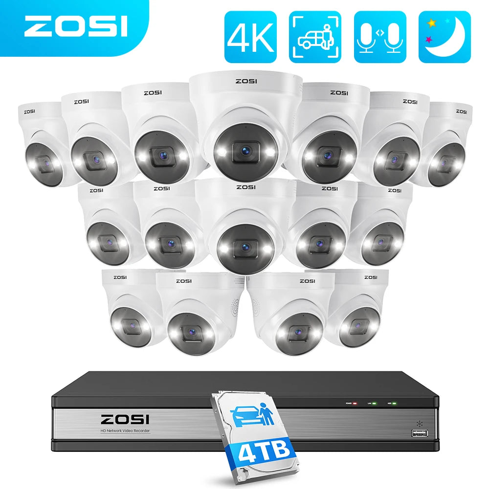 ZOSI 16CH 4K CCTV Security Camera System Outdoor 8MP 5MP Two-Way Audio AI Person Vehicle Detection