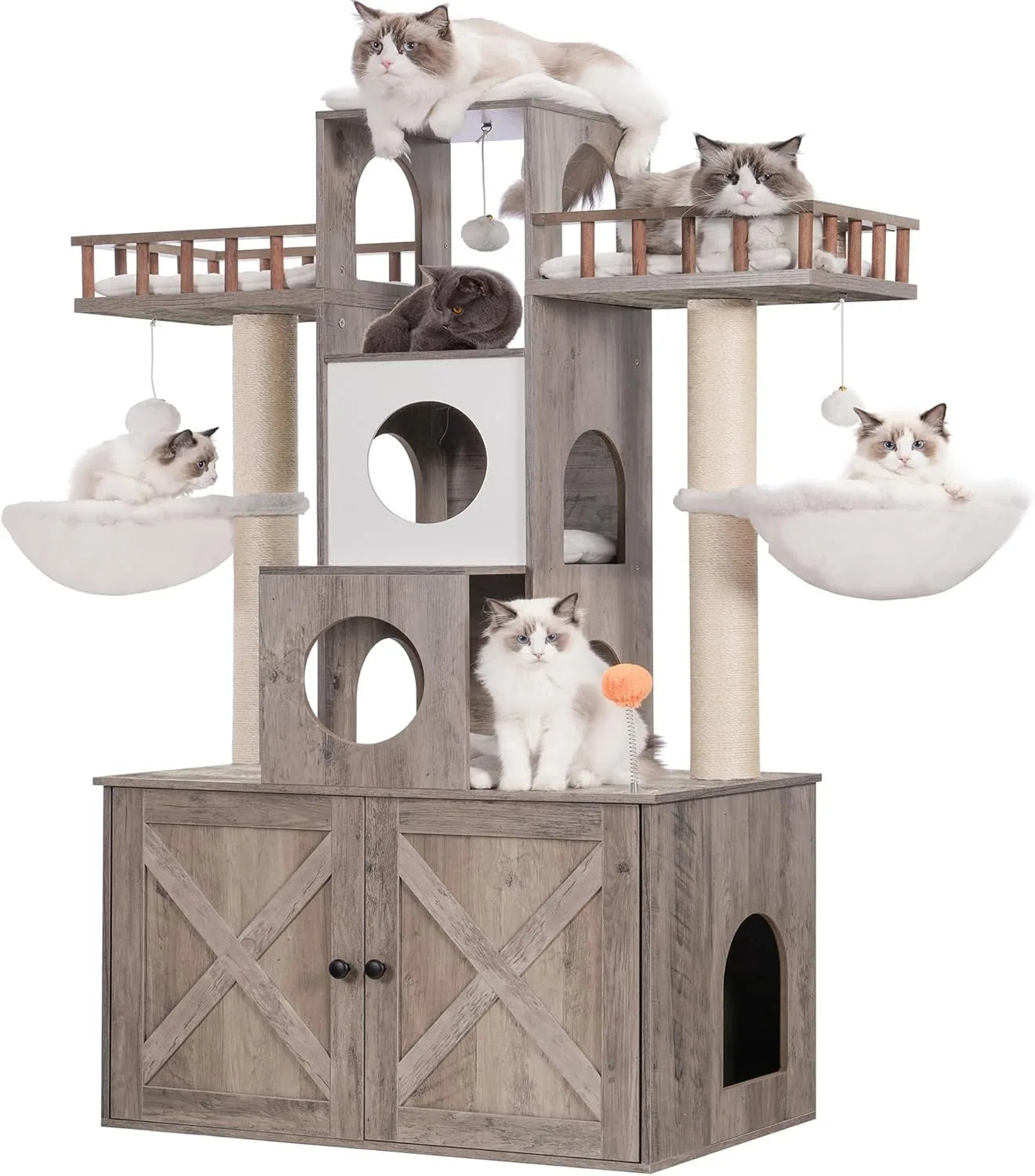 Cat Tree with Litter Box Enclosure for Indoor , Cat Tower for Large Cats 20 lbs Heavy Duty