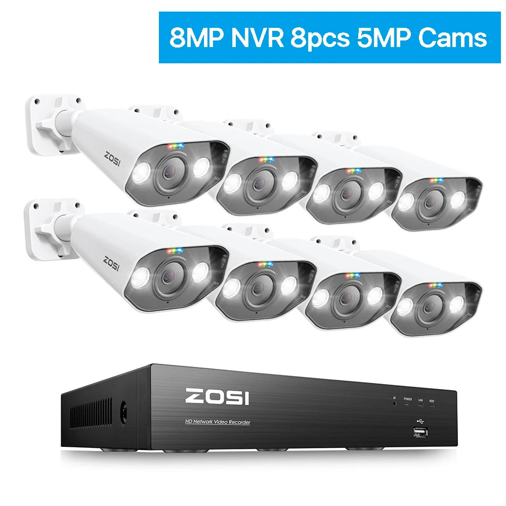 ZOSI 8CH 4K PoE CCTV Security Camera System 8MP/5MPSuper HD Outdoor IP Cameras AI Starlight/Night