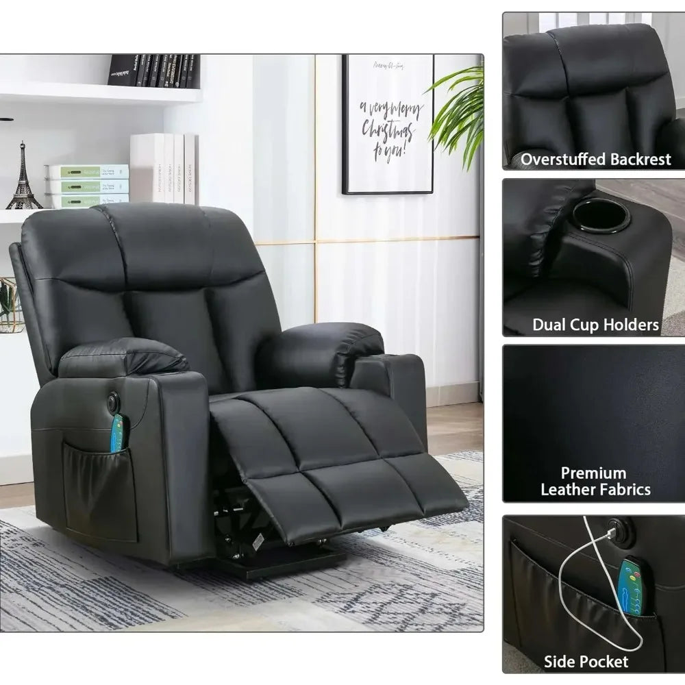 26" Extra Wide Lift Recliner Chair w/ Heat and Massage, Faux Leather Power Lift Chair Massage Chair