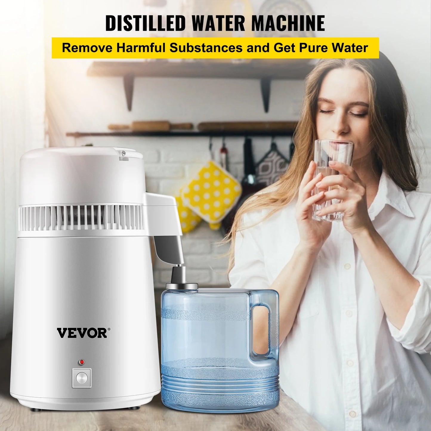 VEVOR 4L Water Distiller Purifier Filter Dispenser Heating Drinking Bottle Softener/Stainless Steel