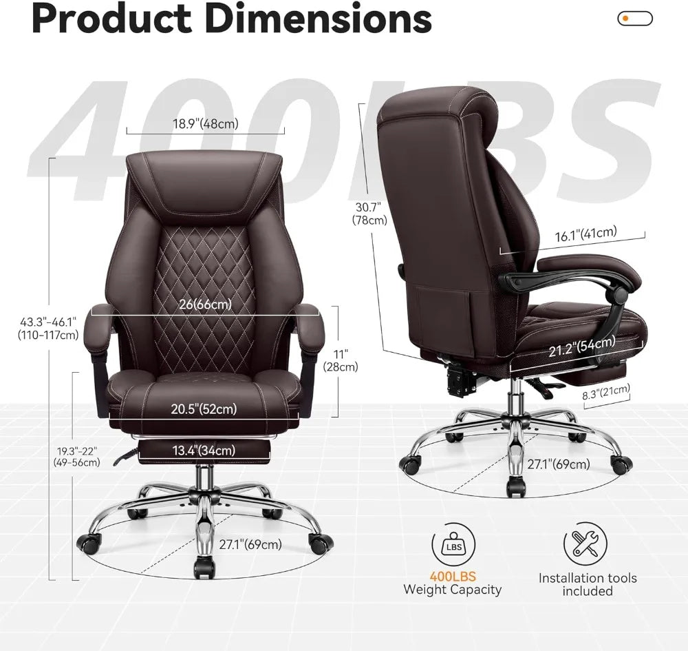 Office Chair, Executive Leather Chair Adjustable High Back, Lumbar Support, Big and Tall Office