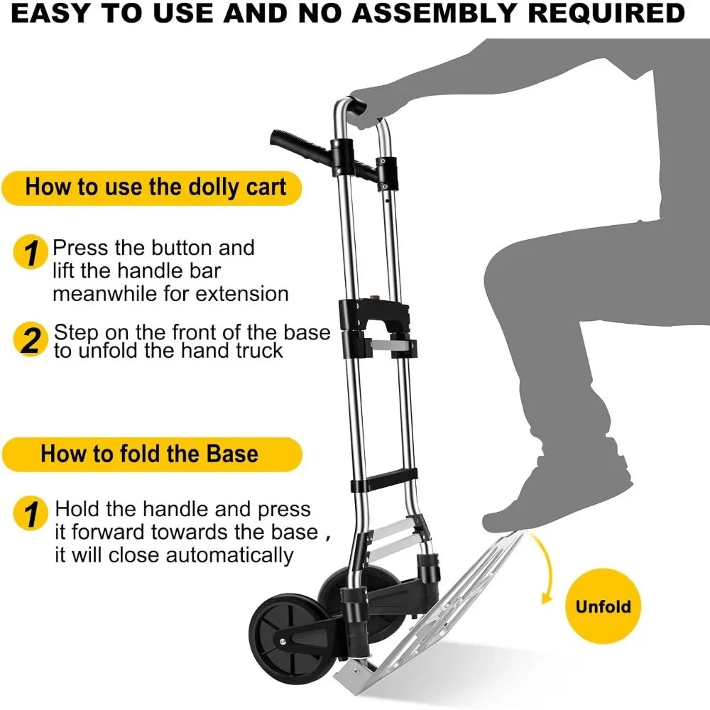 330 LB Capacity Folding Hand Truck Dolly Cart, Portable Aluminum Dolly Cart with Telescoping Handle