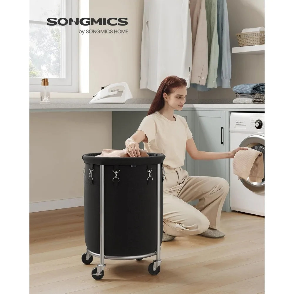 SONGMICS Laundry Basket with Wheels, Rolling Laundry Hamper, 29 Gal w/ Steel Frame and Removable Bag