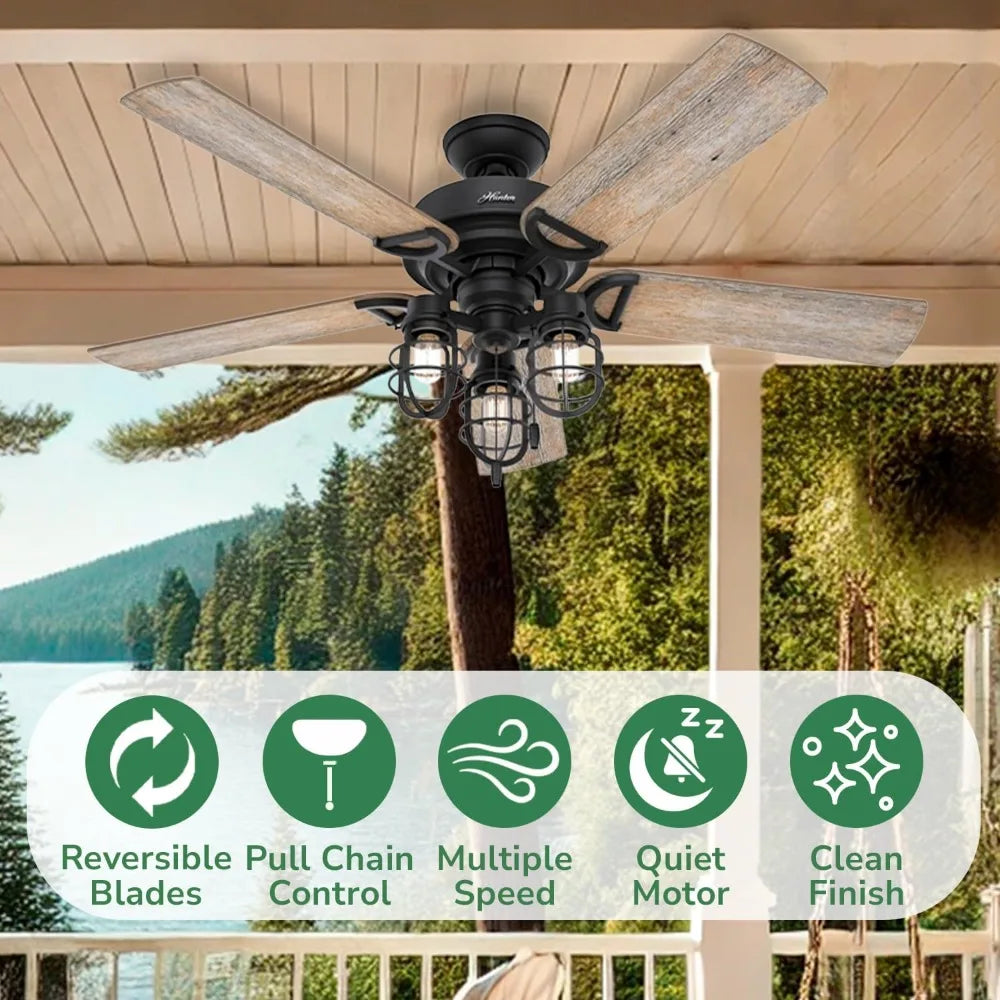 Fan Company 50409 Rustic 52"Starklake Indoor/Outdoor Ceiling Fan w/3 LED Bulbs/Pull Chain Control