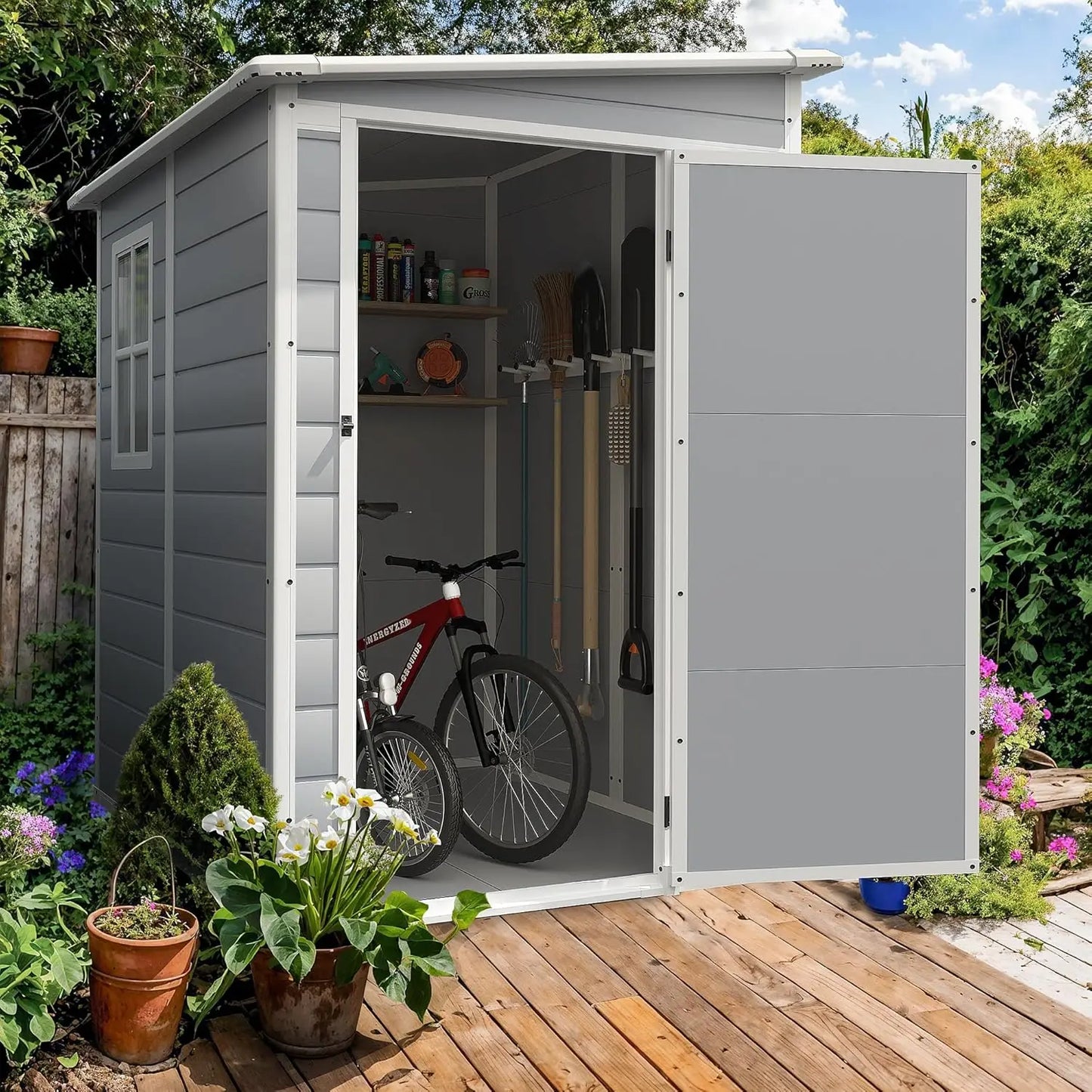 Homall Resin Outdoor Storage Shed 5 X 4 FT Garden Tool Sheds & Outdoor Storage House w/Lockable Door