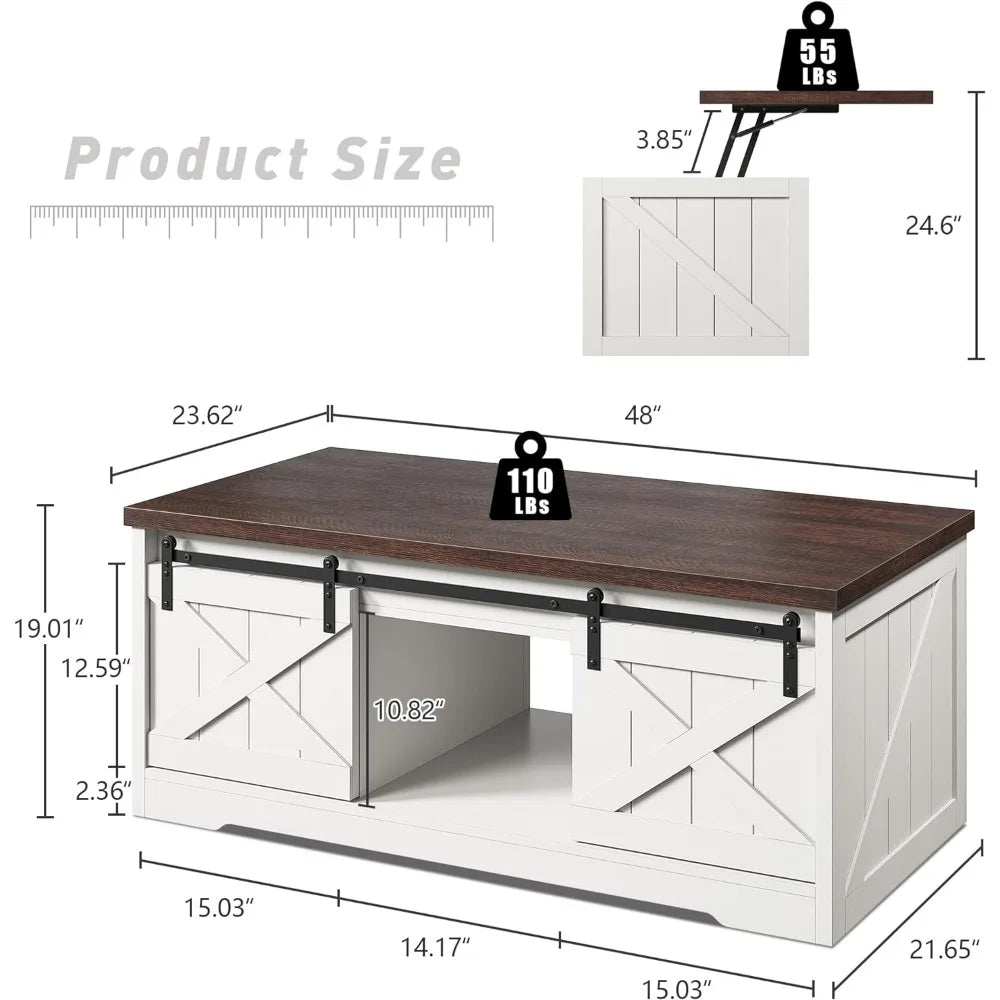 Coffee Table Lift Top Coffee Table w/Storage White or Brown/Lifting Top 48" Lift Coffee Table