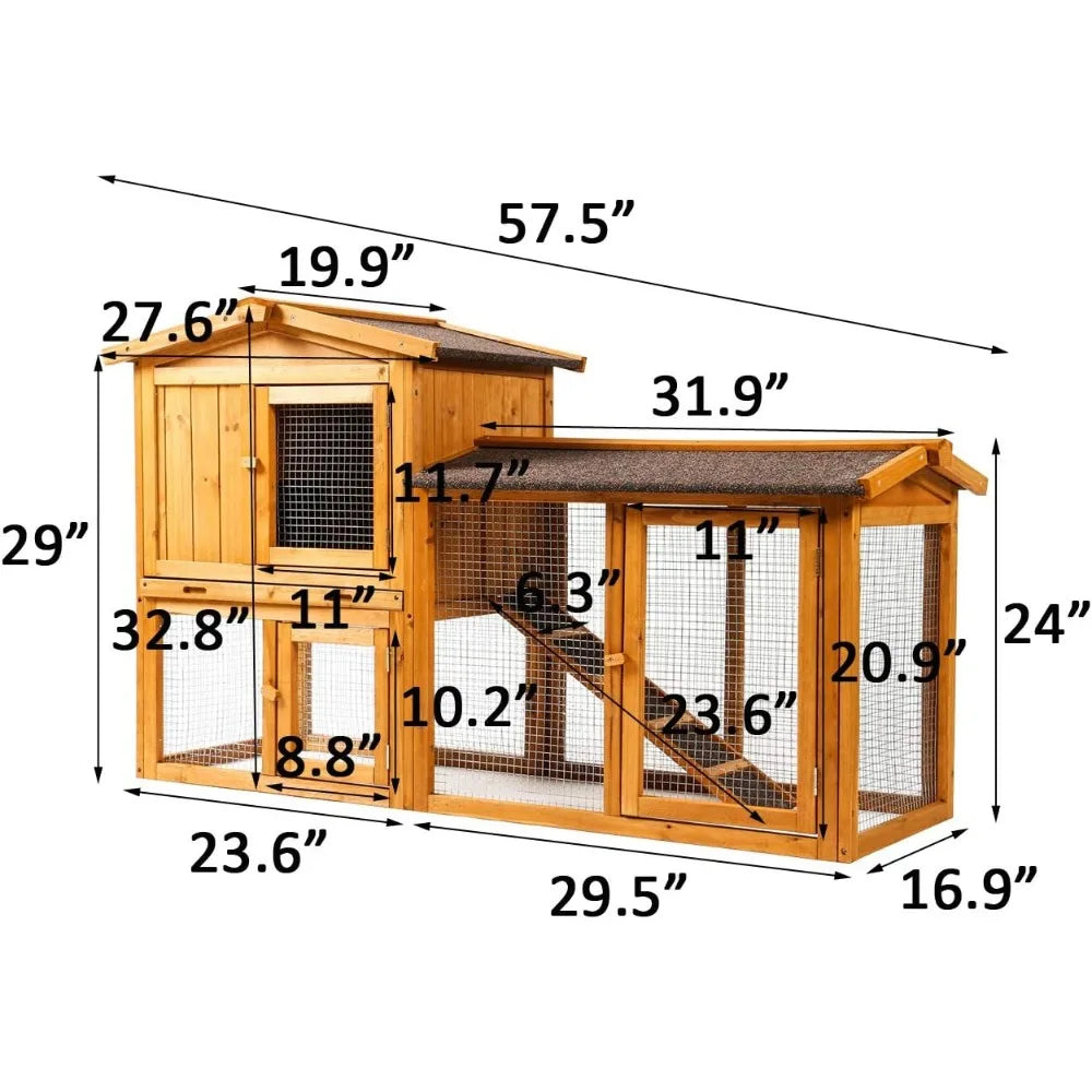 Chicken Coop Large Wooden Outdoor Bunny Rabbit Hutch Hen Cage/Ventilation Door, Removable Tray/Ramp