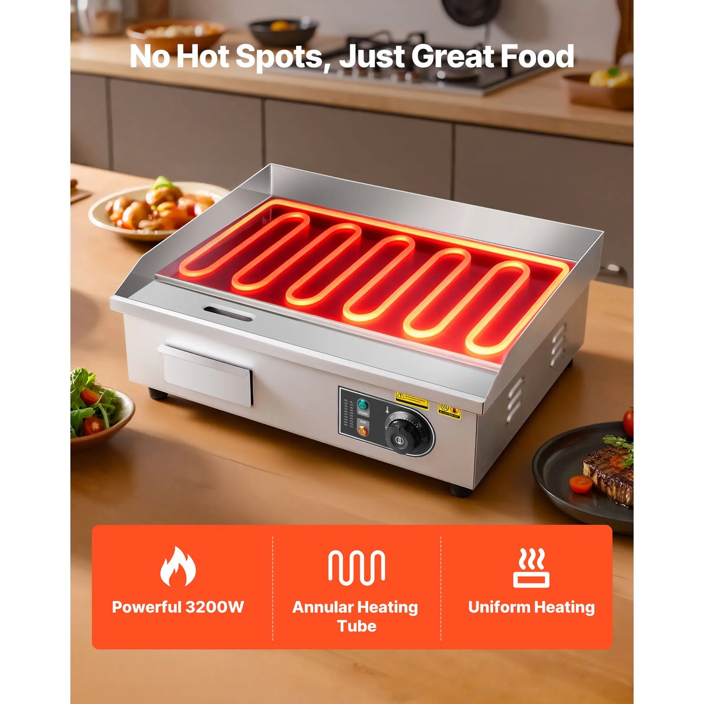 SucceBuy Commercial Electric Griddle 50-300°C Adjustable Temp Control, Stainless Steel Countertop
